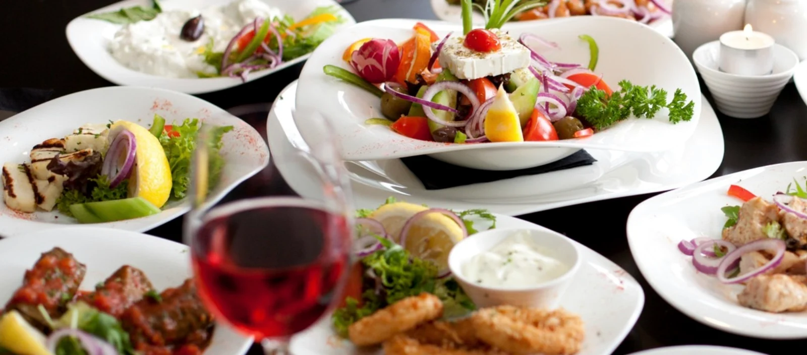 A generous spread of Greek sharing dishes
